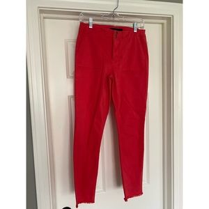 Soft Red Ankle Fray Skinny Jeans